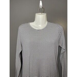 WonderWink Shirt Womens Small Gray Stripe Long Sleeve Crew Neck Stretch Top